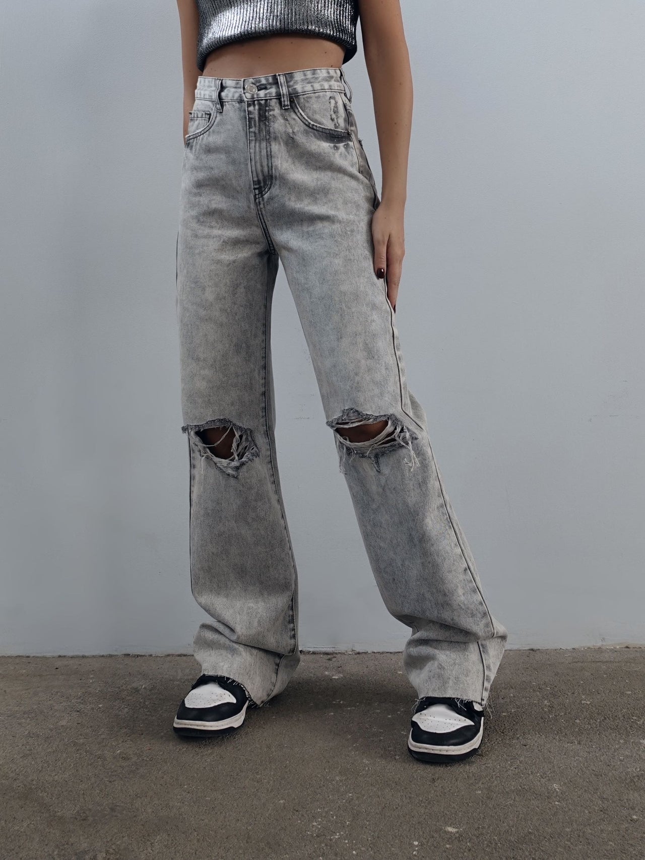 JEANS GAMBA DRITTA MARMORIZED - GRIGIO CHIARO 7633