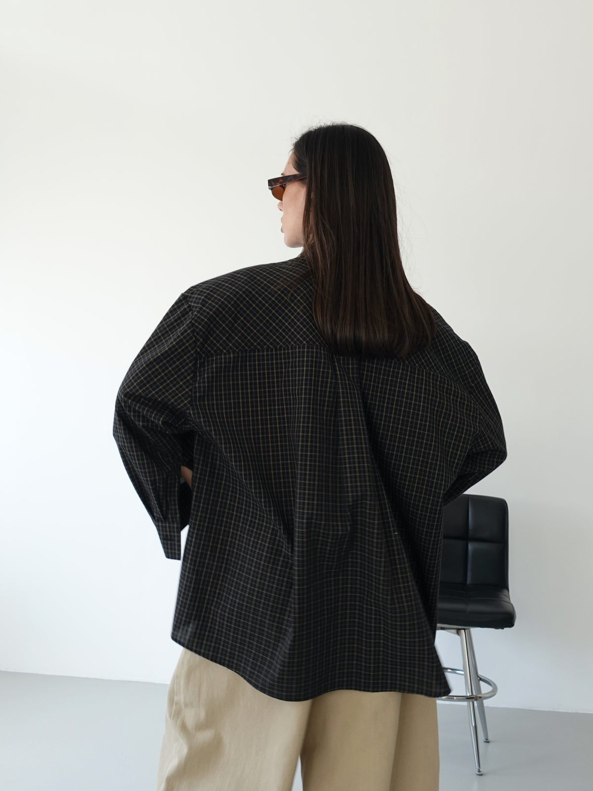 CAMICIA A QUADRETTI CON SPALLINE - NERO/VERDE 2704