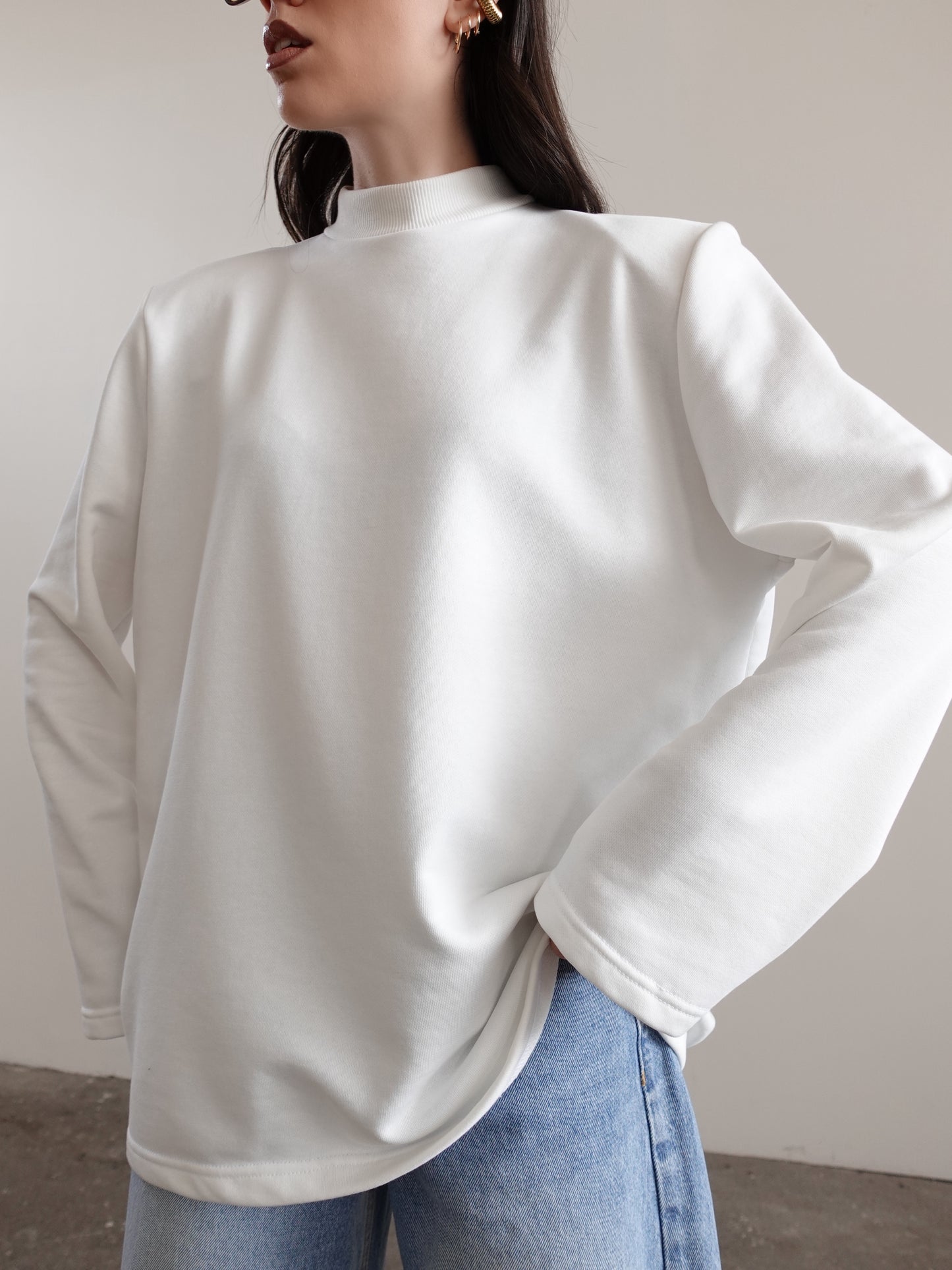 LONG-SLEEVE IN FELPA LEGGERA CON SPALLINE - BIANCO 3236