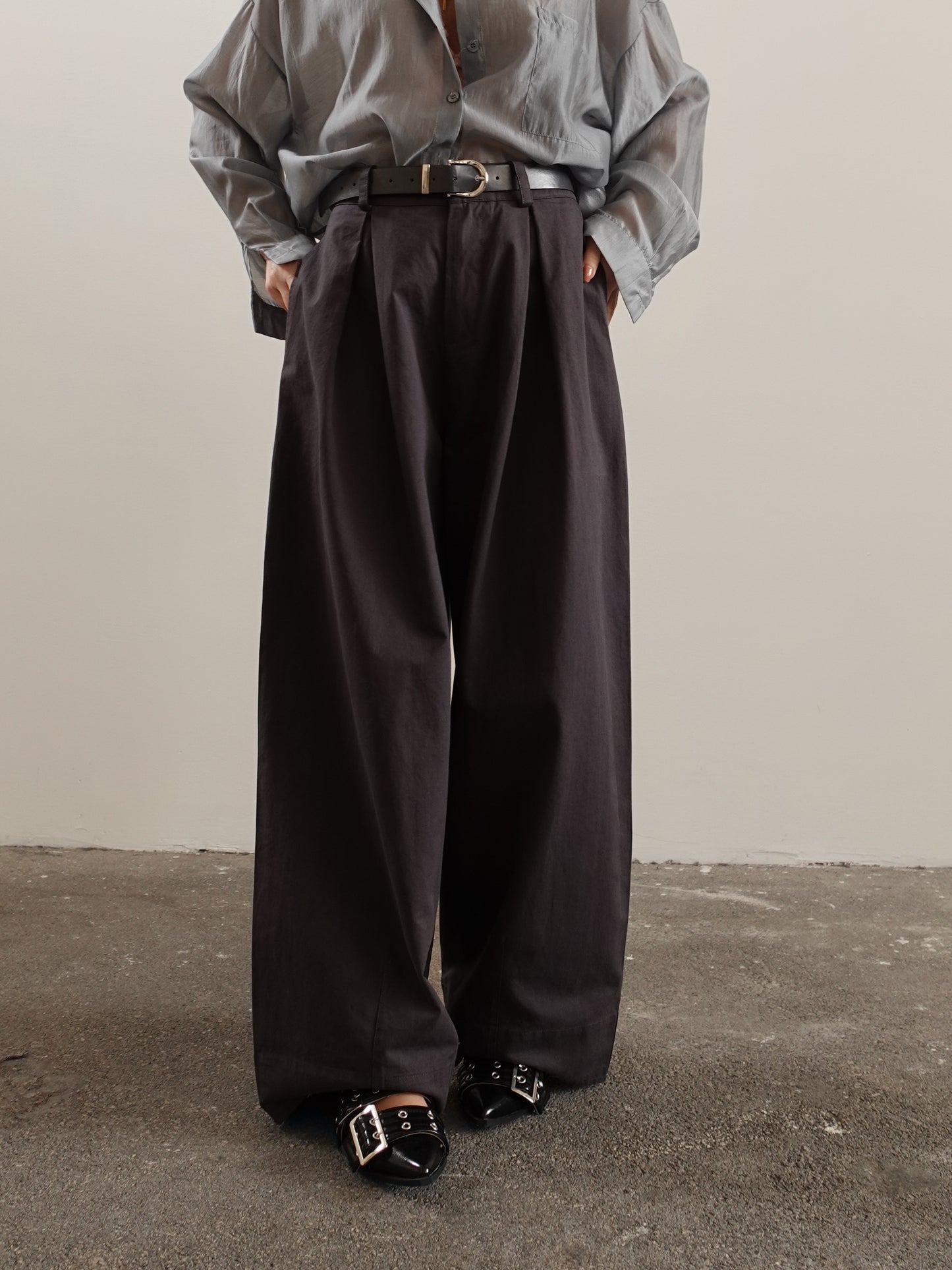 PANTALONI IN COTONE BAGGY BALLOON CON CINTURA - GRIGIO 14741