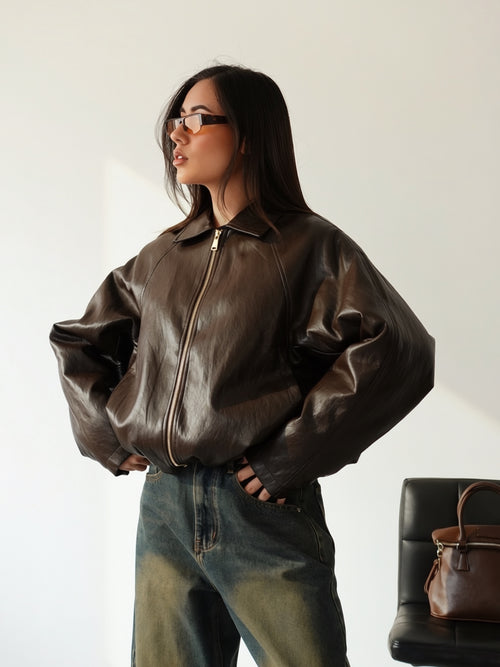 BOMBER IMBOTTITO IN ECOPELLE - CIOCCOLATO 9246