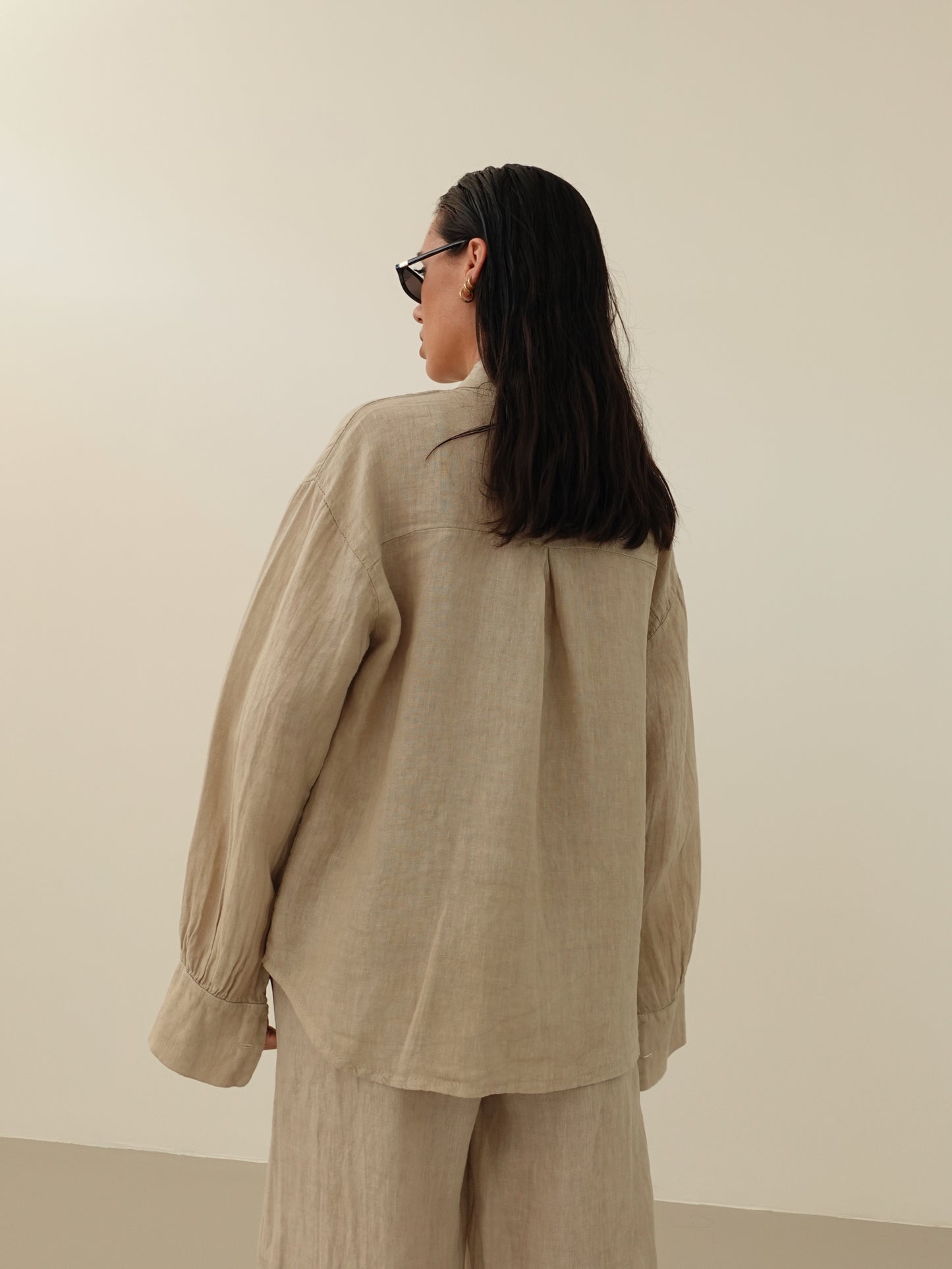 CAMICIA CON TASCHINO IN 100% LINO - BEIGE 8612-1
