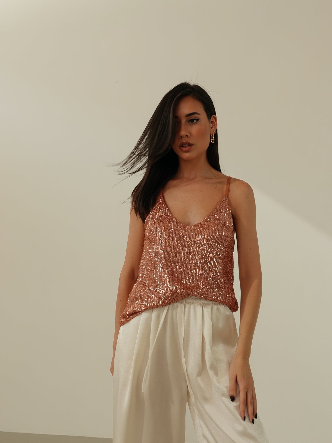 TOP PAILLETTES PARTY - SALMONE 6695