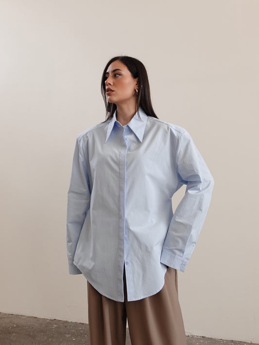 CAMICIA IN COTONE CON CINTURINO - AZZURRO 2754