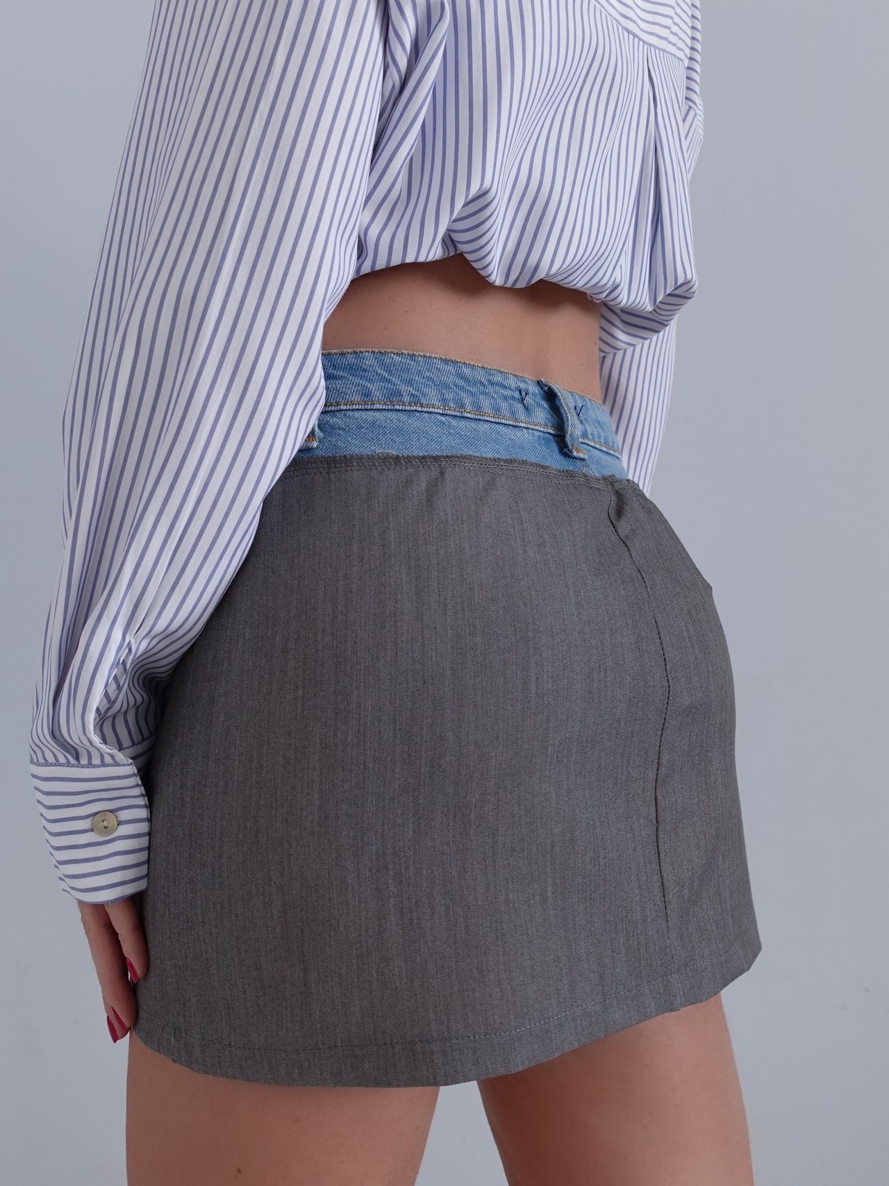 MINIGONNA CON VITA IN DENIM - GRIGIO SPG060