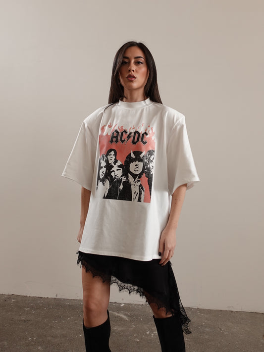 MAXI T-SHIRT CON SPALLINE AC/DC - BIANCO F0702
