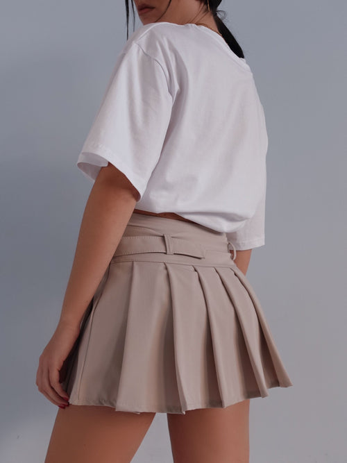PANTAGONNA A PIEGHE CON CINTURINO - BEIGE 16212