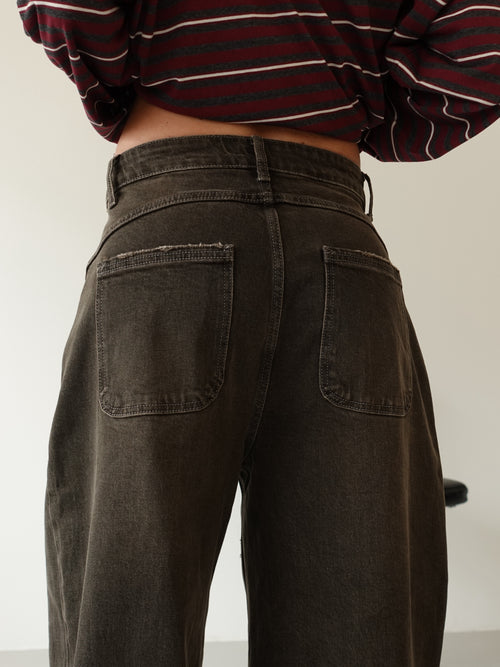 JEANS BALLOON WASHED-OUT CON CINTURA - FANGO 3033