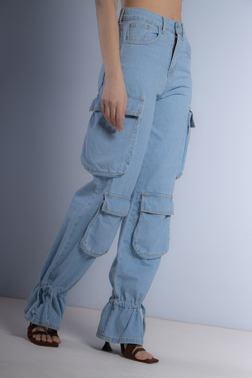 JEANS MULTITASCHE CON LACCETTI ALLE CAVIGLIE - UMIT