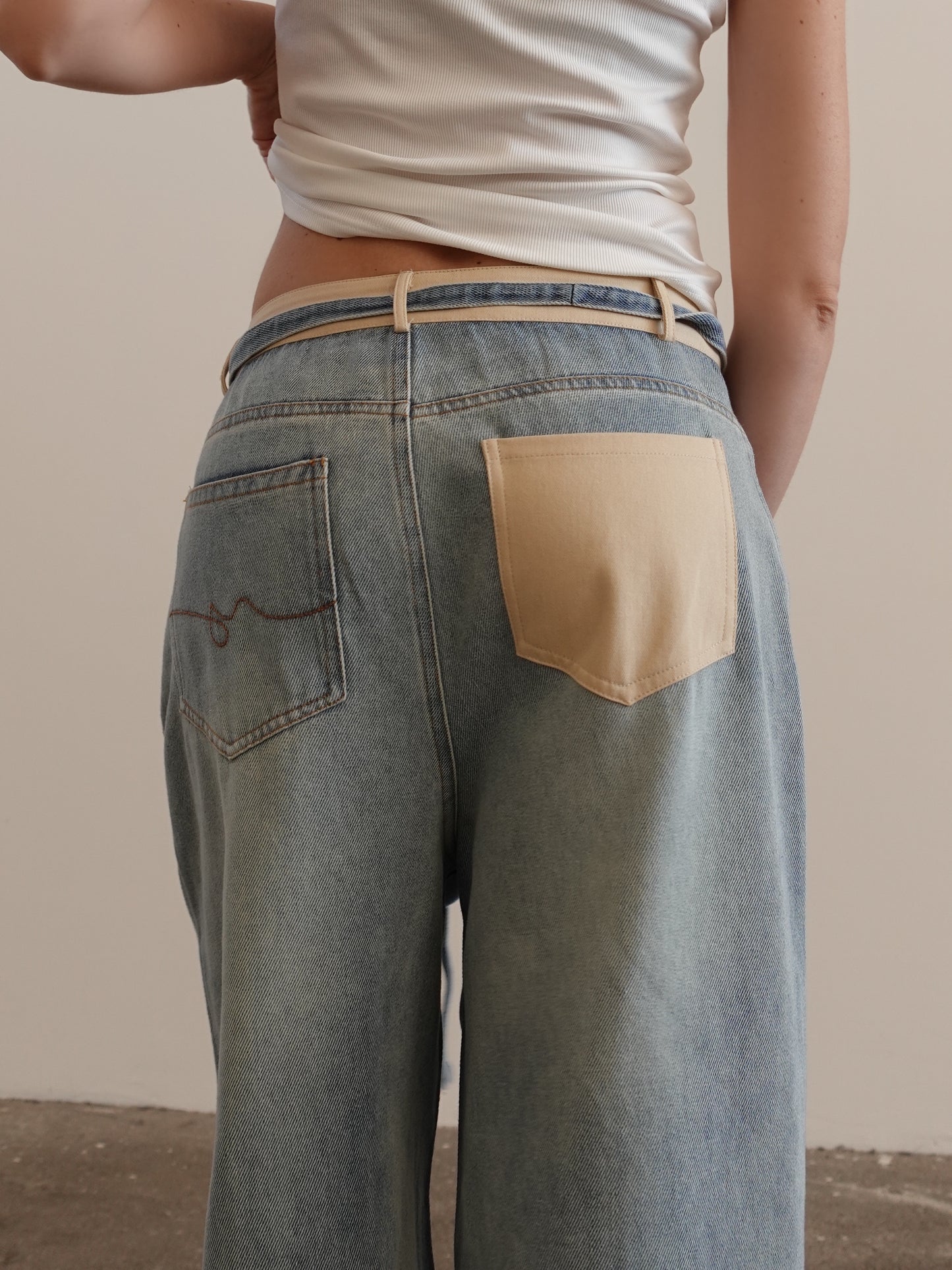 JEANS WIDE LEG CON DETTAGLI IN COTONE - SABBIATO/BEIGE 43042