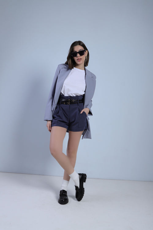 SHORTS GESSATI CON CINTURINI - BLU 30887