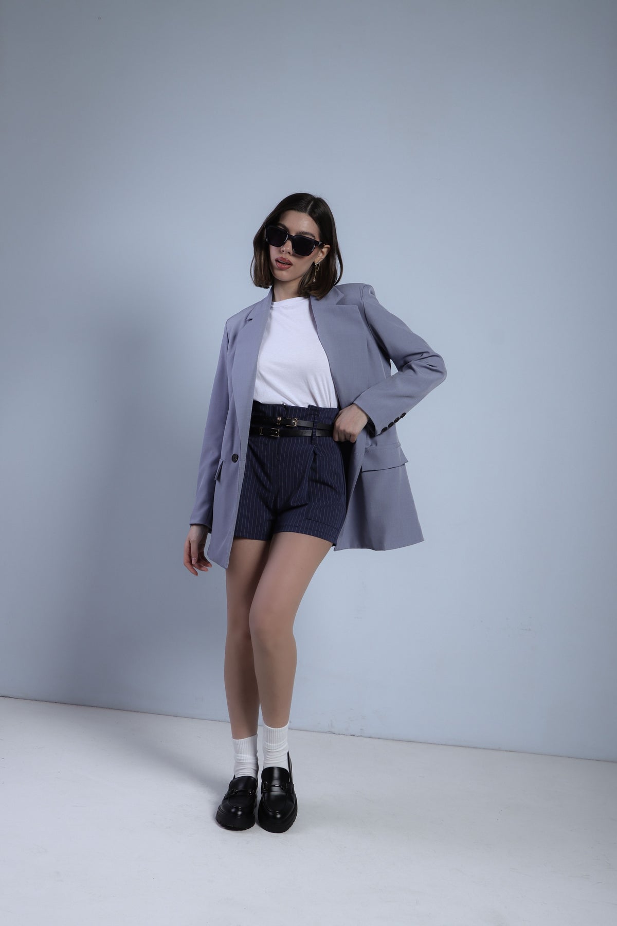 SHORTS GESSATI CON CINTURINI - BLU 30887