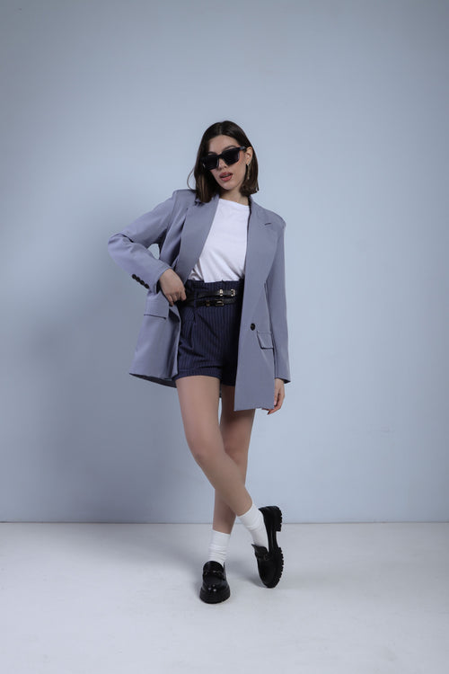 SHORTS GESSATI CON CINTURINI - BLU 30887