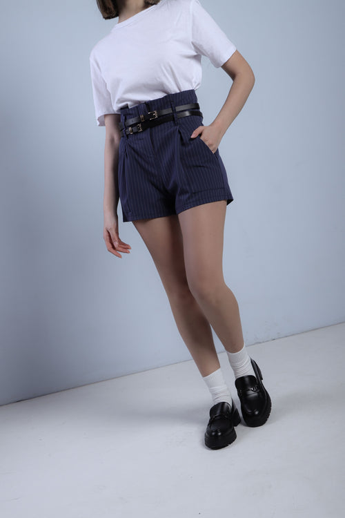 SHORTS GESSATI CON CINTURINI - BLU 30887