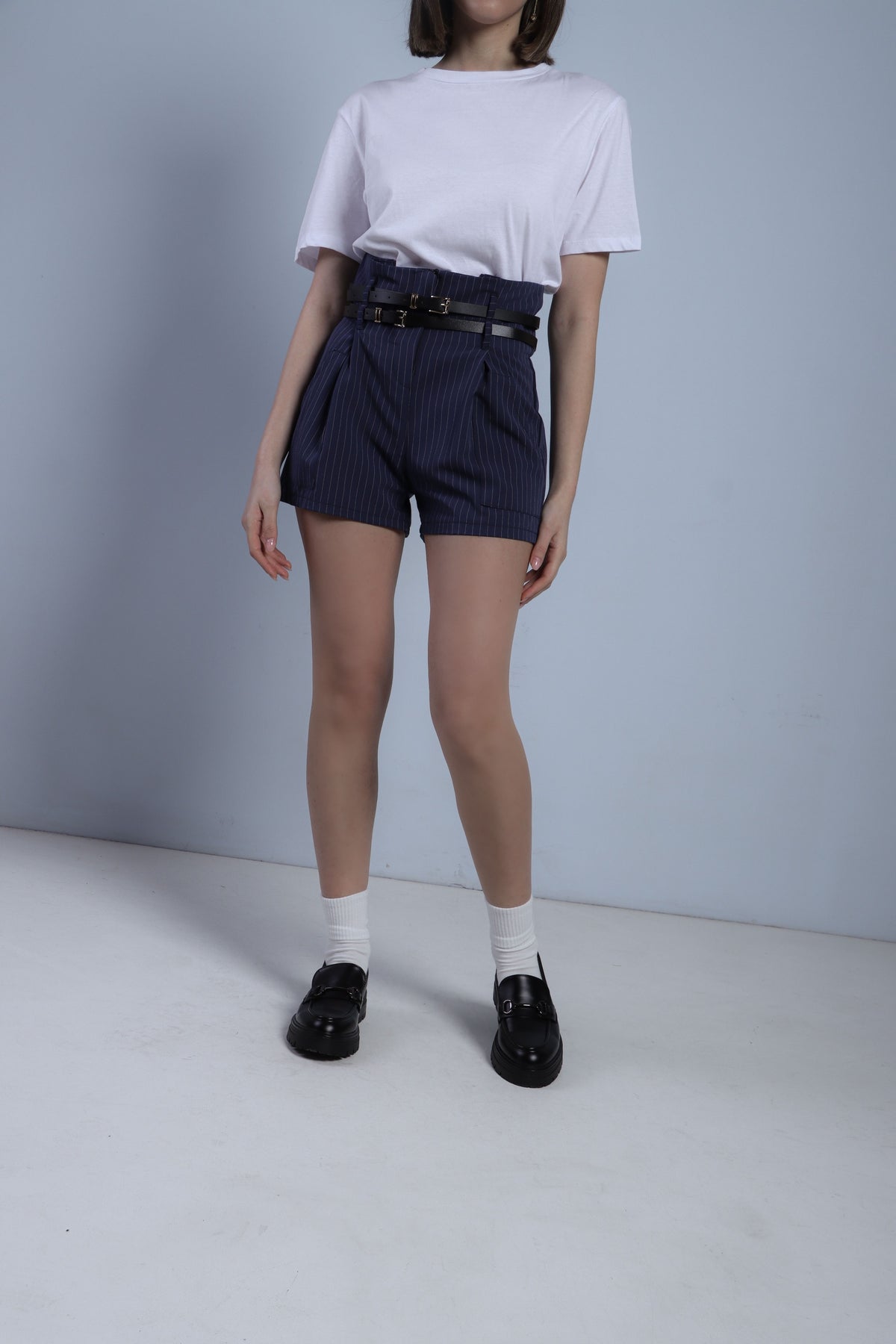 SHORTS GESSATI CON CINTURINI - BLU 30887