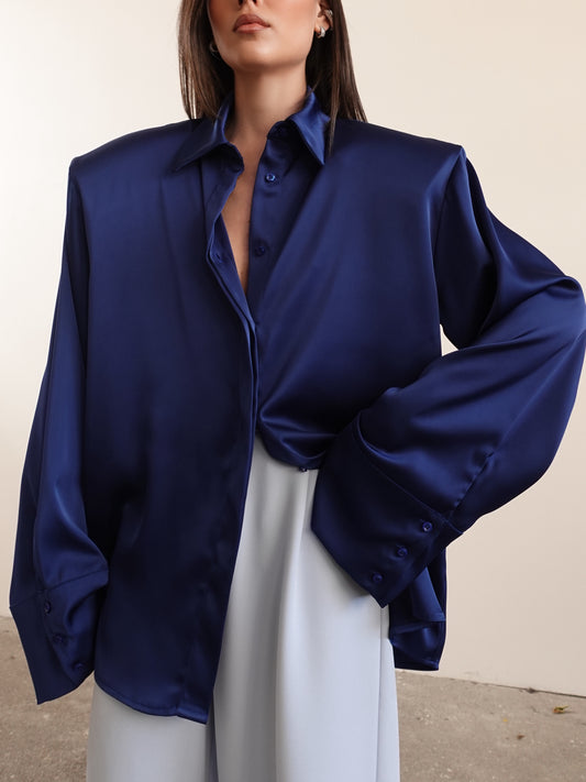 CAMICIA IN RASO GILDA - BLU
