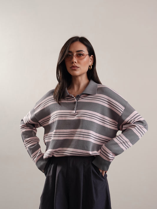POLO A RIGHE IN FILO - GRIGIO/ROSA 282