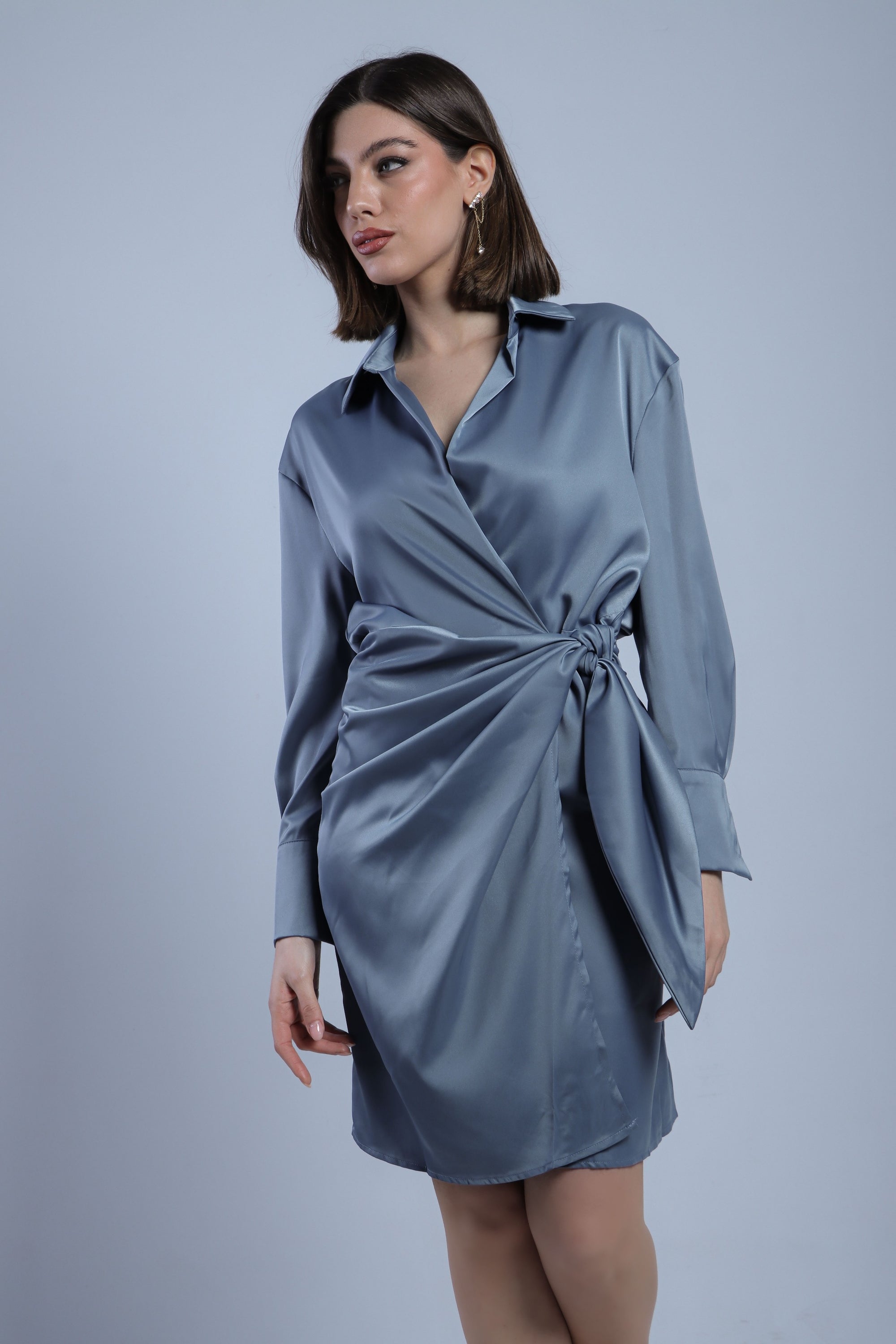 SATIN DRESS A PORTAFOGLIO - CERULEO 13022