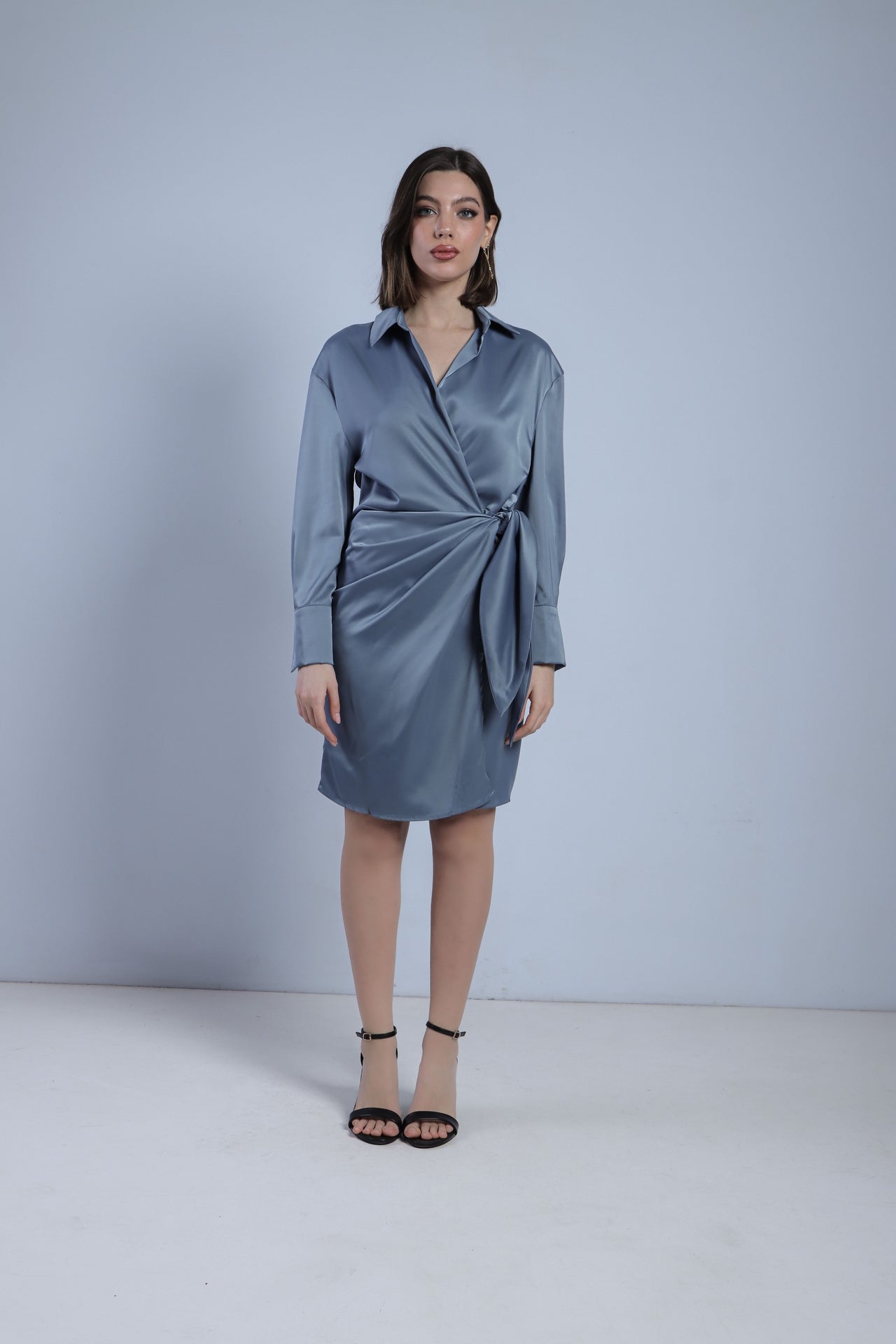 SATIN DRESS A PORTAFOGLIO - CERULEO 13022