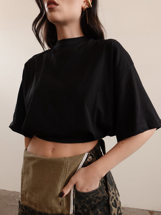 T-SHIRT CROP BALLOON - NERO