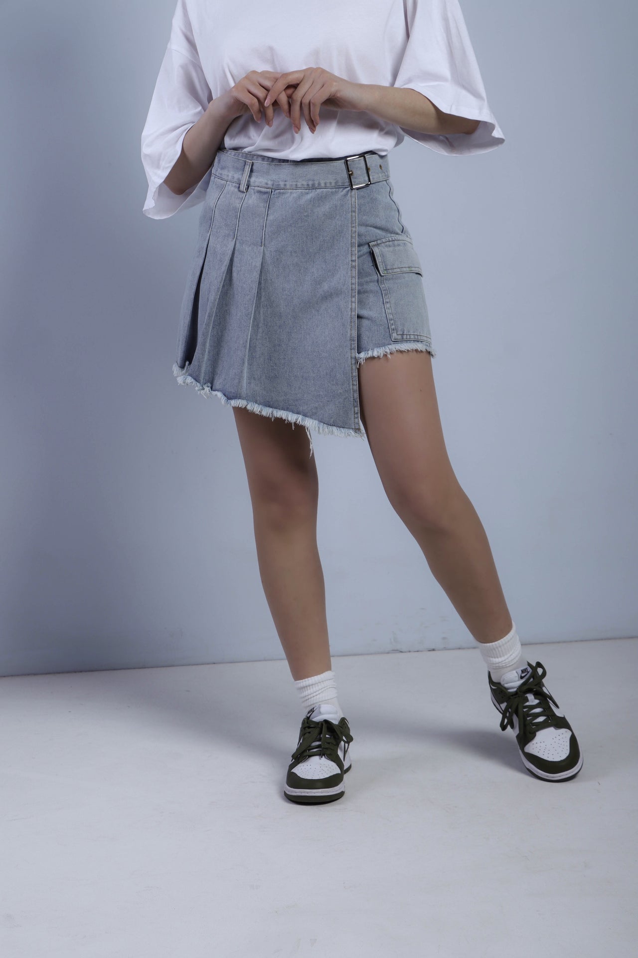 PANTAGONNA IN DENIM CON CINTURA - DENIM CHIARO 7358