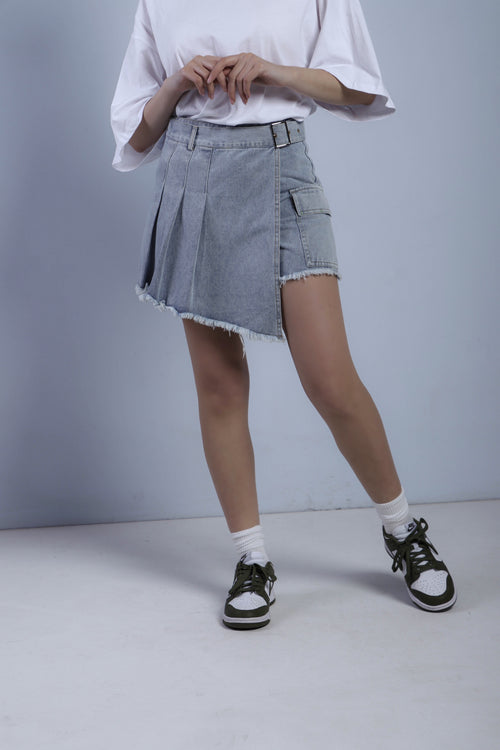 PANTAGONNA IN DENIM CON CINTURA - DENIM CHIARO 7358