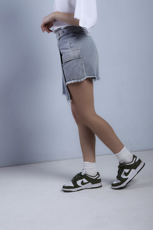 PANTAGONNA IN DENIM CON CINTURA - DENIM CHIARO 7358