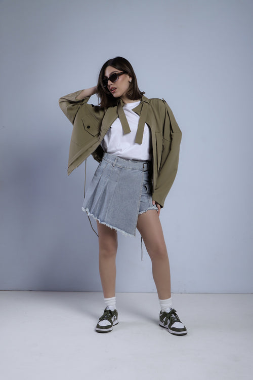 PANTAGONNA IN DENIM CON CINTURA - DENIM CHIARO 7358
