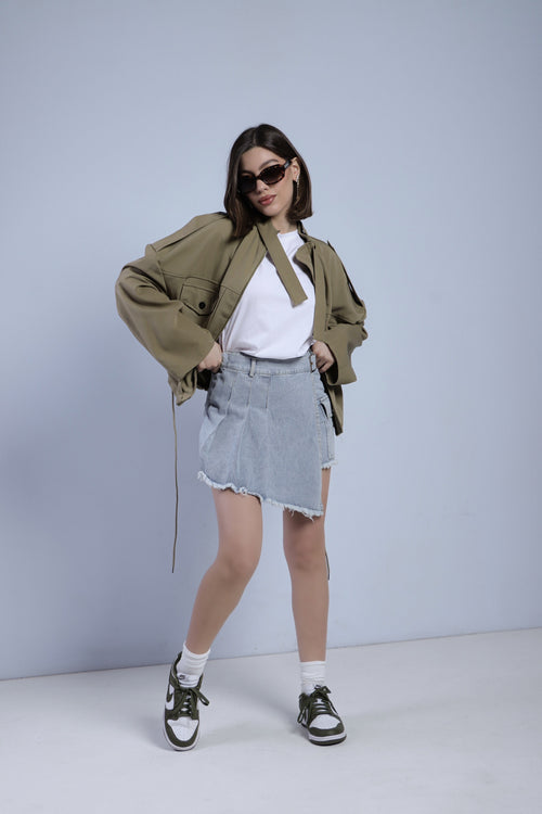 PANTAGONNA IN DENIM CON CINTURA - DENIM CHIARO 7358