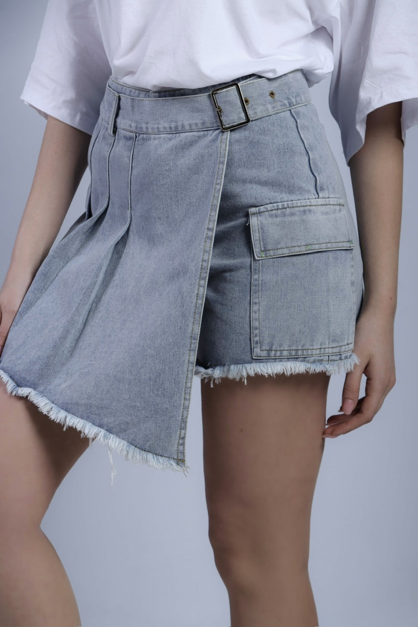 PANTAGONNA IN DENIM CON CINTURA - DENIM CHIARO 7358