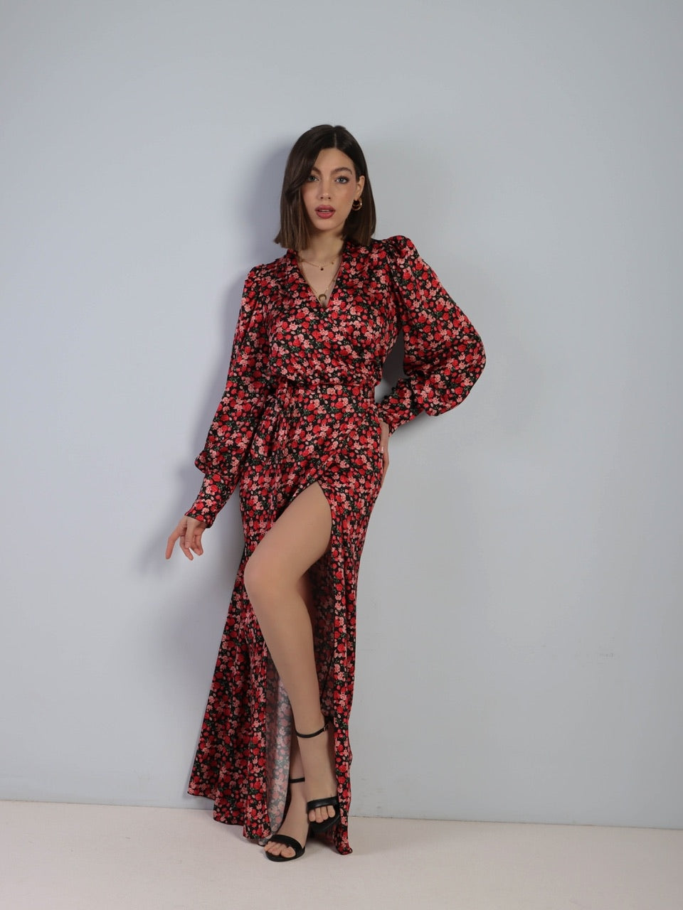 LONG DRESS FLOWER A PORTAFOGLIO - ROSSO 24793