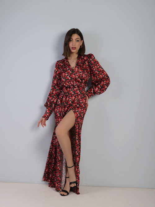 LONG DRESS FLOWER A PORTAFOGLIO - ROSSO 24793