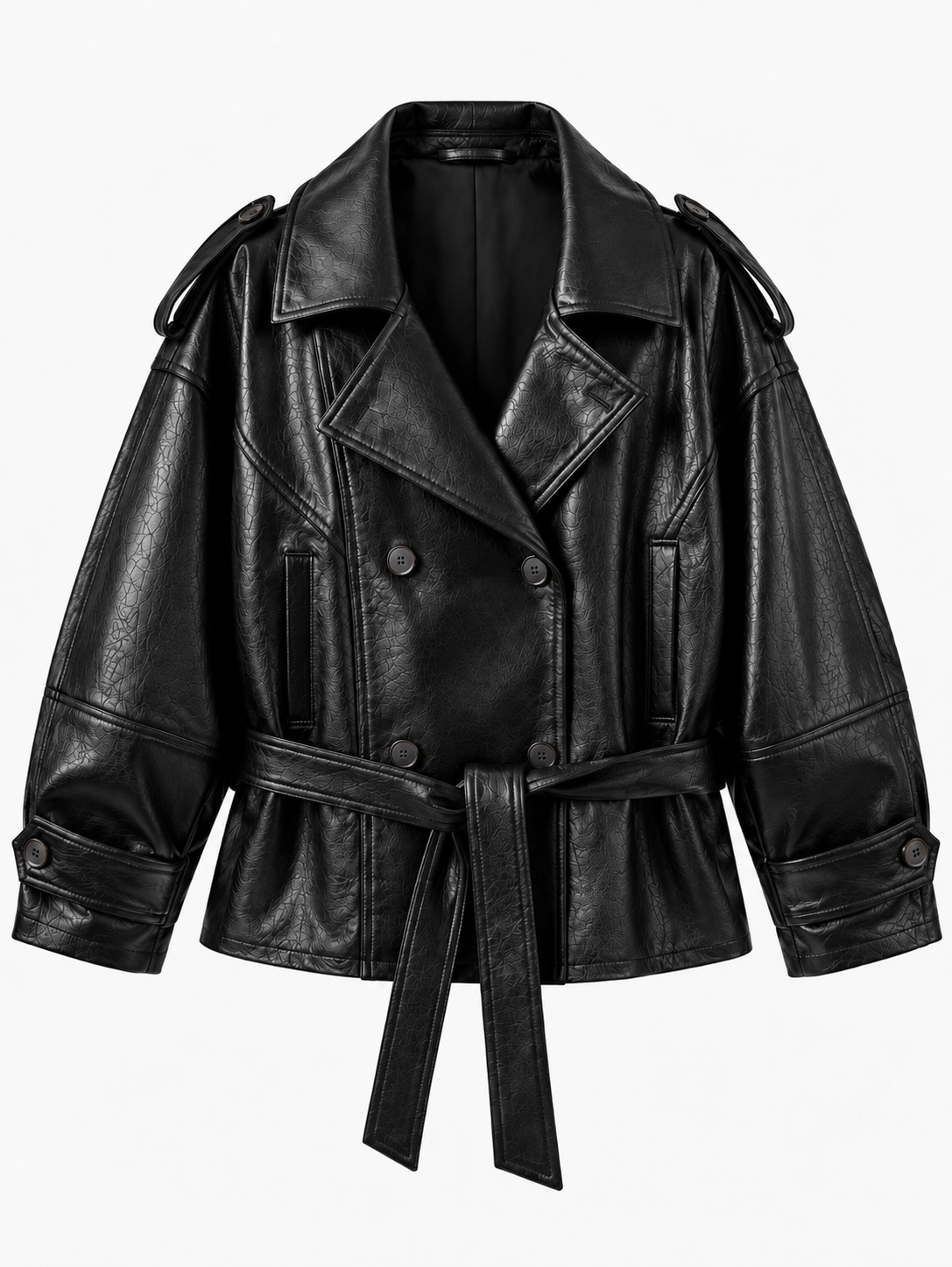 GIACCA BROOKLYN IN ECOPELLE CON CINTURA - NERO 8100