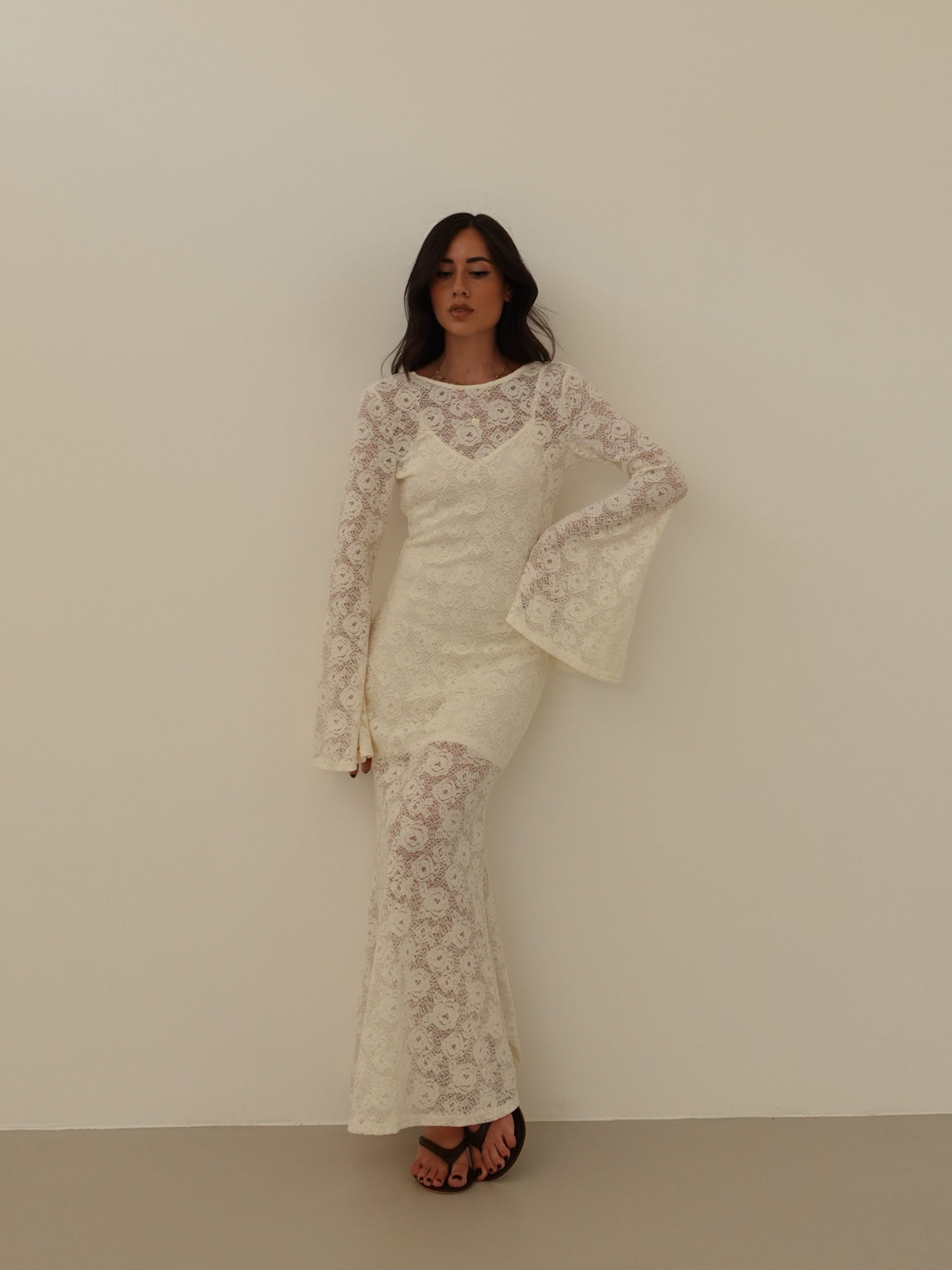LONG DRESS SIVIGLIA IN PIZZO - PANNA 26556