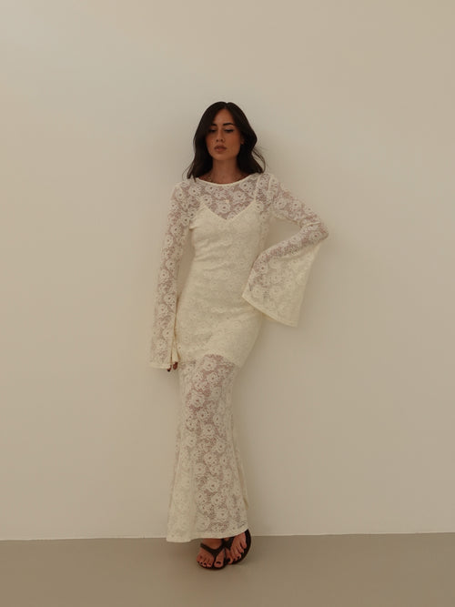 LONG DRESS SIVIGLIA IN PIZZO - PANNA 26556
