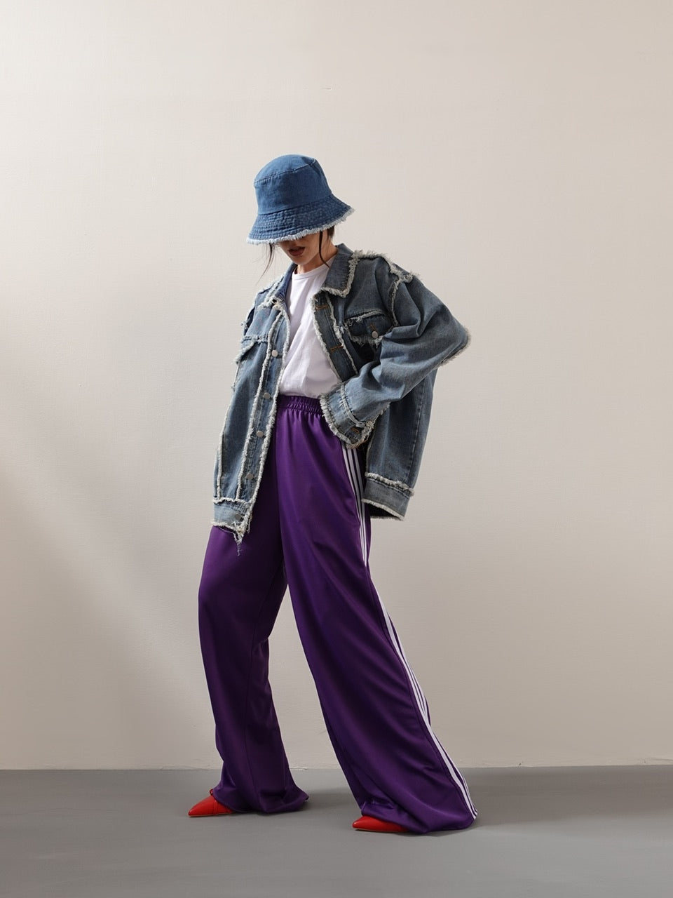 TRACK PANTS SATIN WIDE LEG - VIOLA 6865