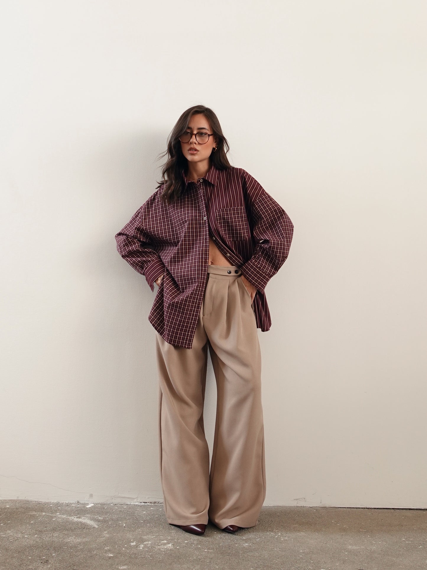 PANTALONI A PALAZZO CON CINTURA - SABBIA 8496