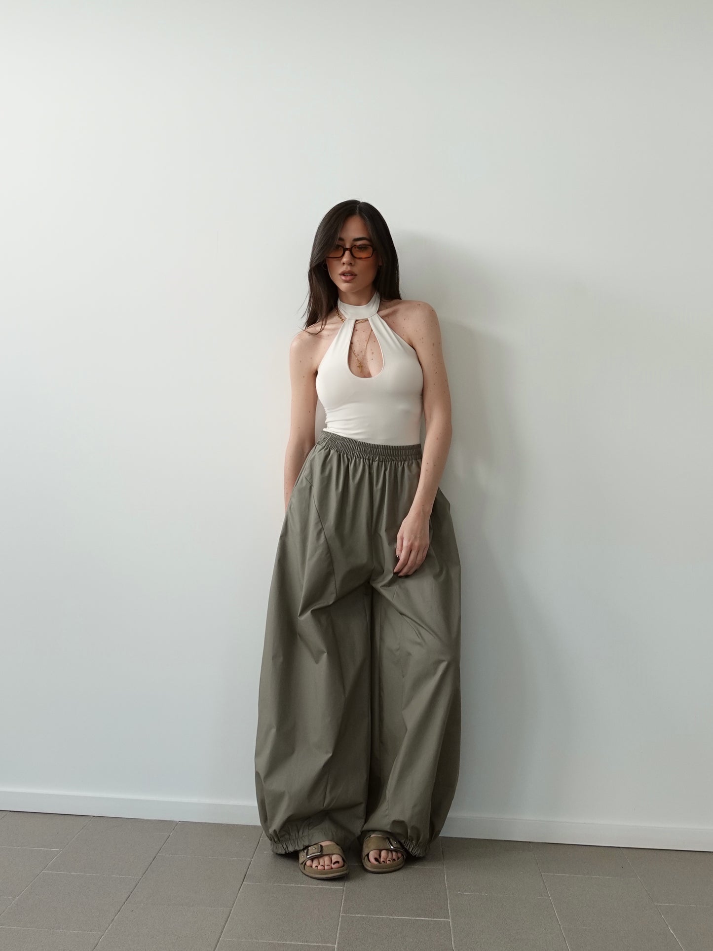 PANTALONI BAGGY BALLOON IN COTONE - VERDE CNZ21