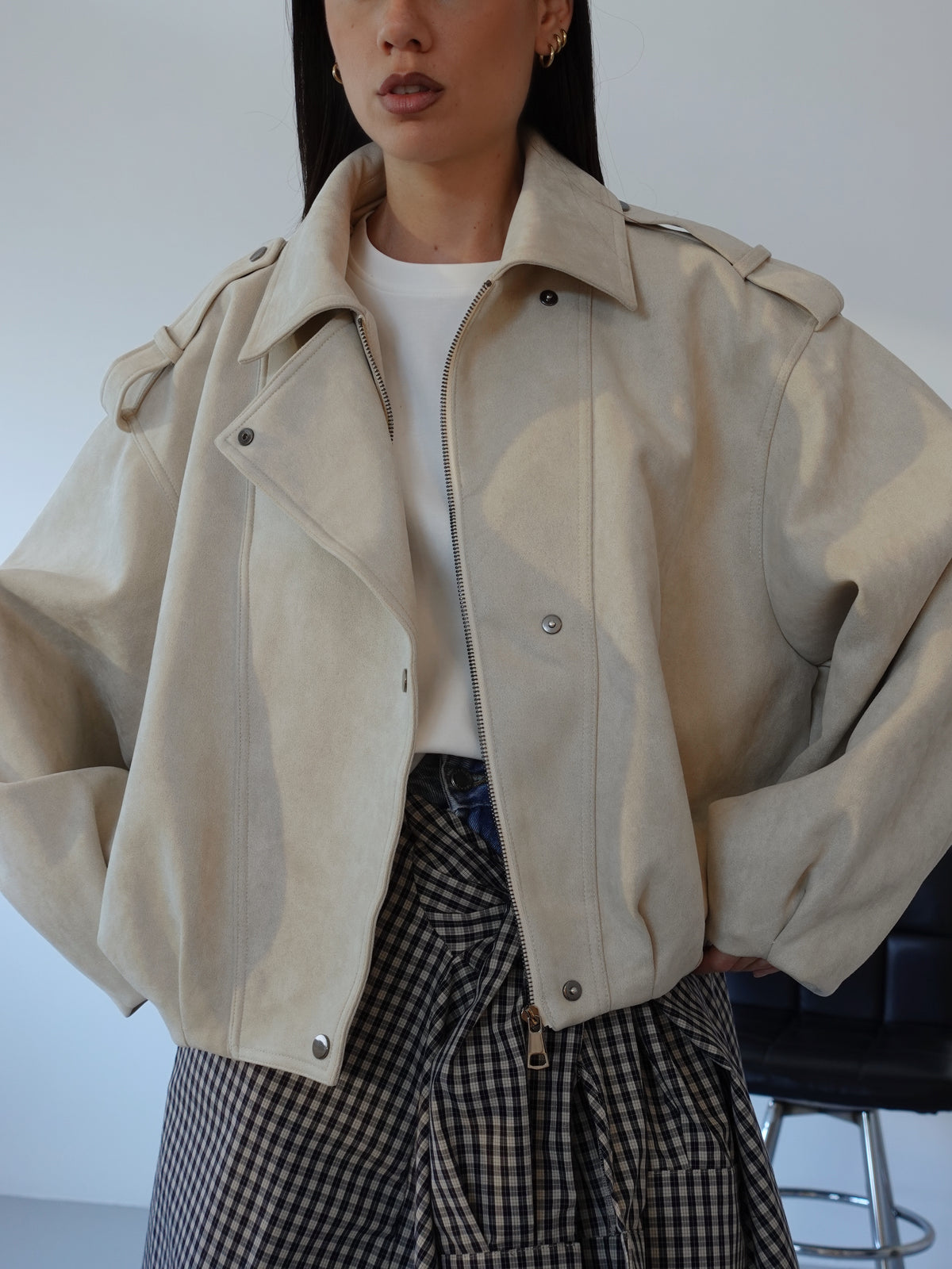 GIACCA BIKER SCAMOSCIATA - BEIGE 262227