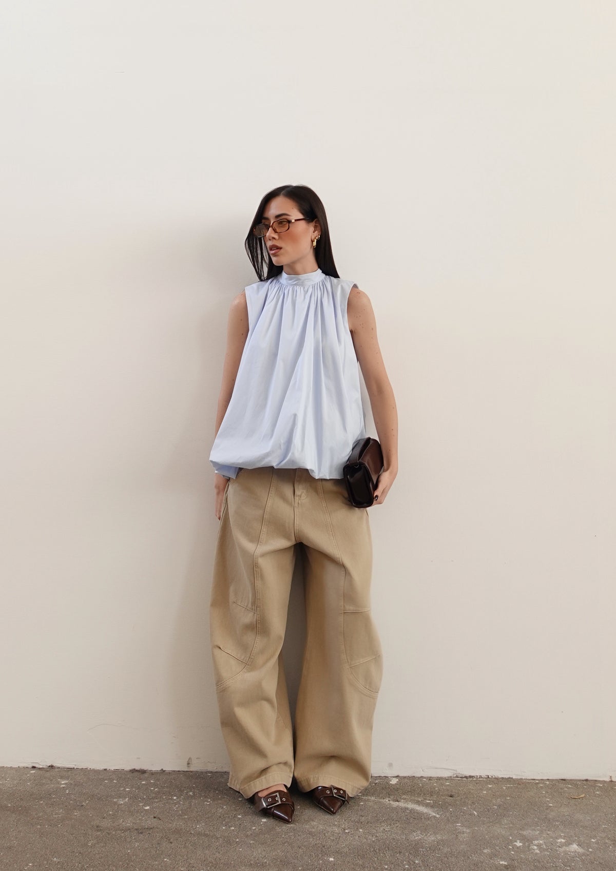 JEANS BAGGY BALLOON BEIGE CON CINTURA 58016