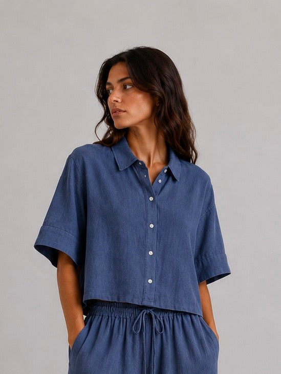 CAMICIA IN LINO MURCIELAGO - BLU 8313