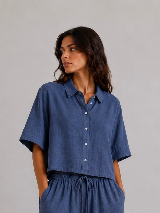 CAMICIA IN LINO MURCIELAGO - BLU 8313