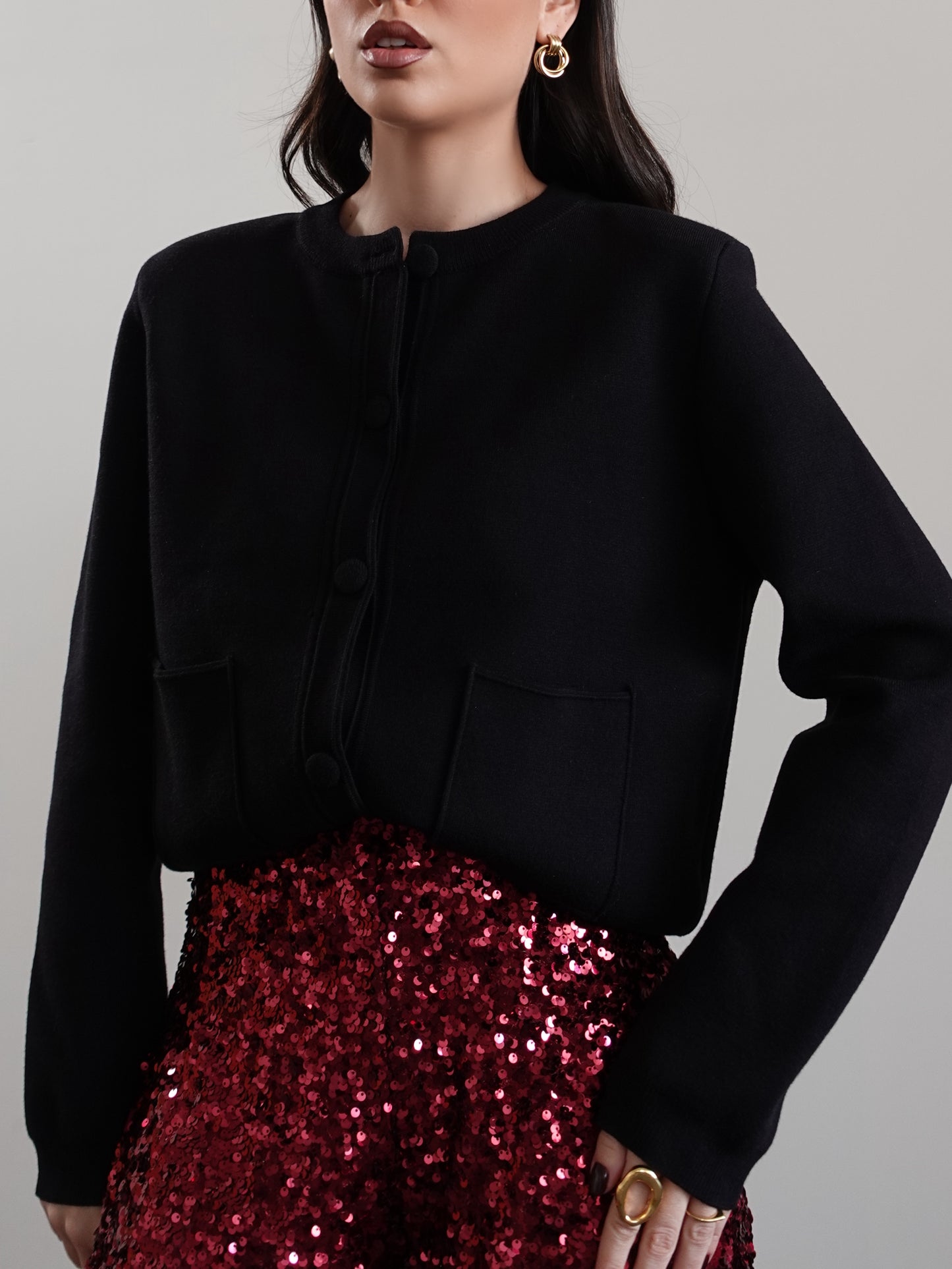 CARDIGAN CON SPALLINE - NERO 269