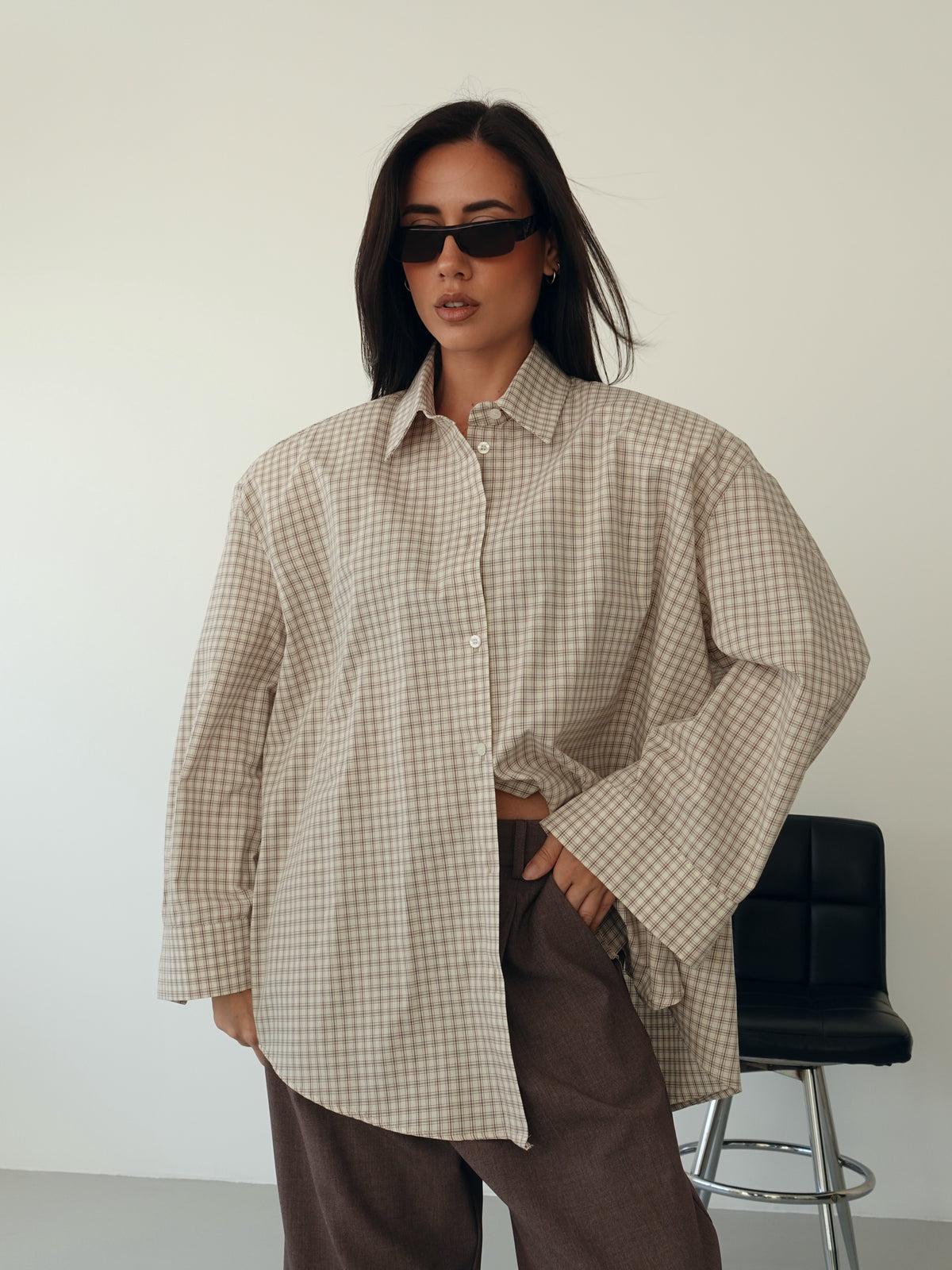 CAMICIA A QUADRETTI CON SPALLINE - BURRO/MARRONE 2704