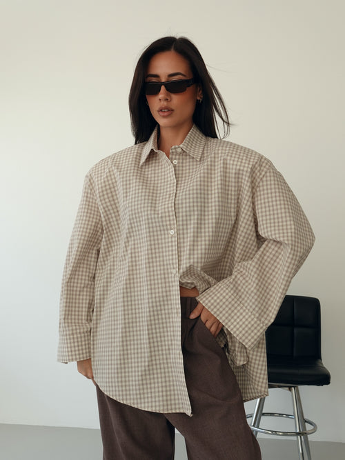 CAMICIA A QUADRETTI CON SPALLINE - BURRO/MARRONE 2704