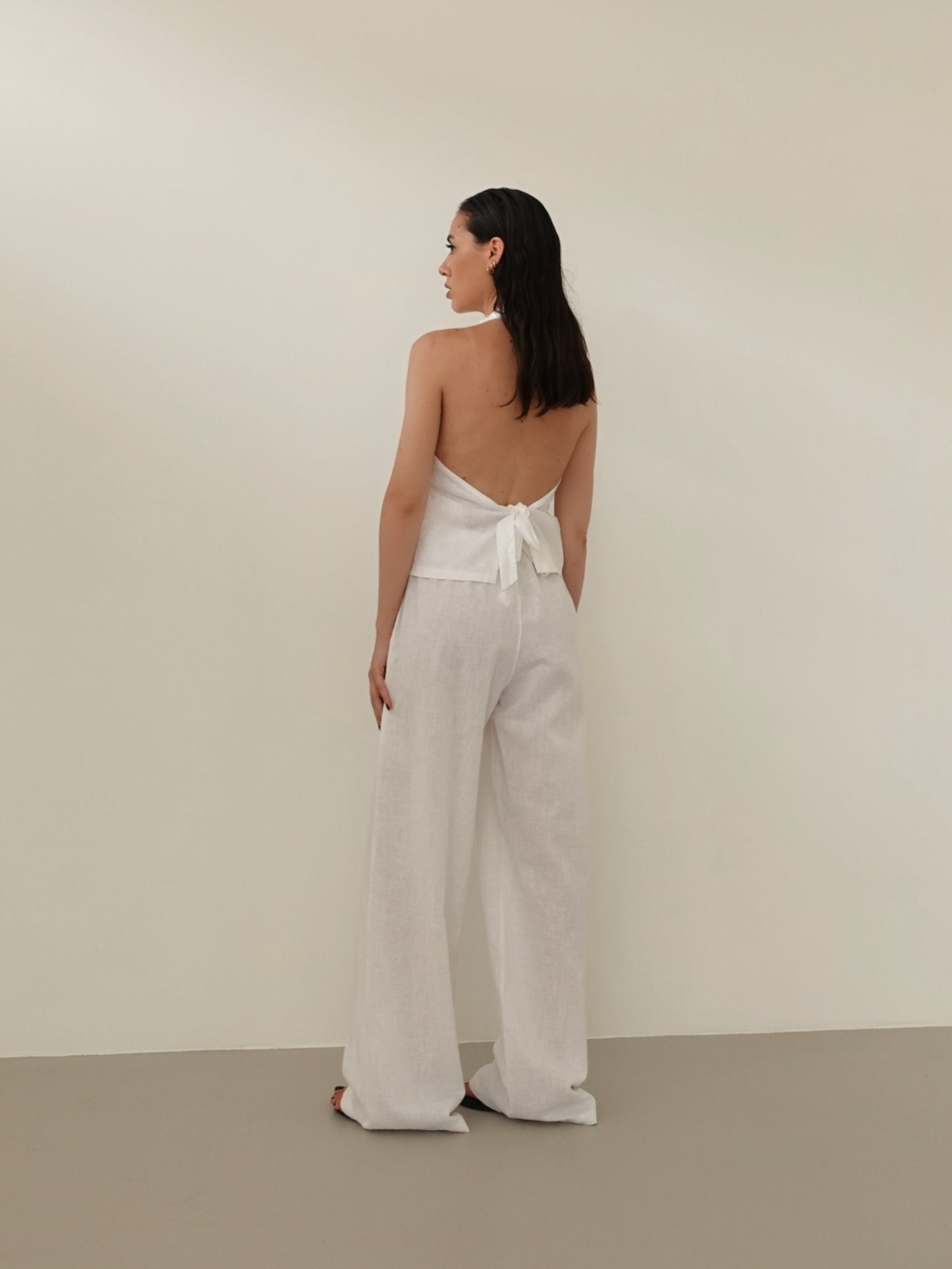 COORDINATO MISTO LINO CON BOTTONCINI - BIANCO 1363/65