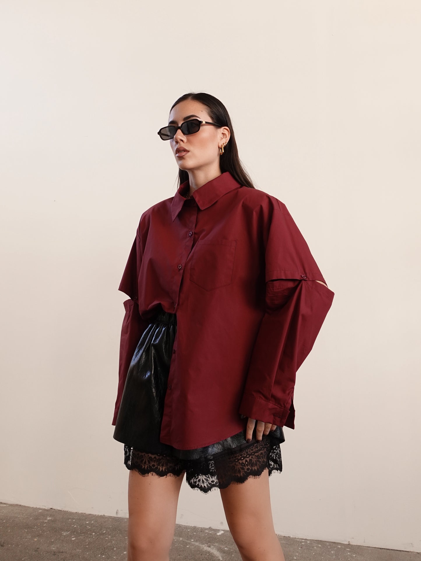 CAMICIA CON MANICHE RIMOVIBILI - BORDEAUX 2640