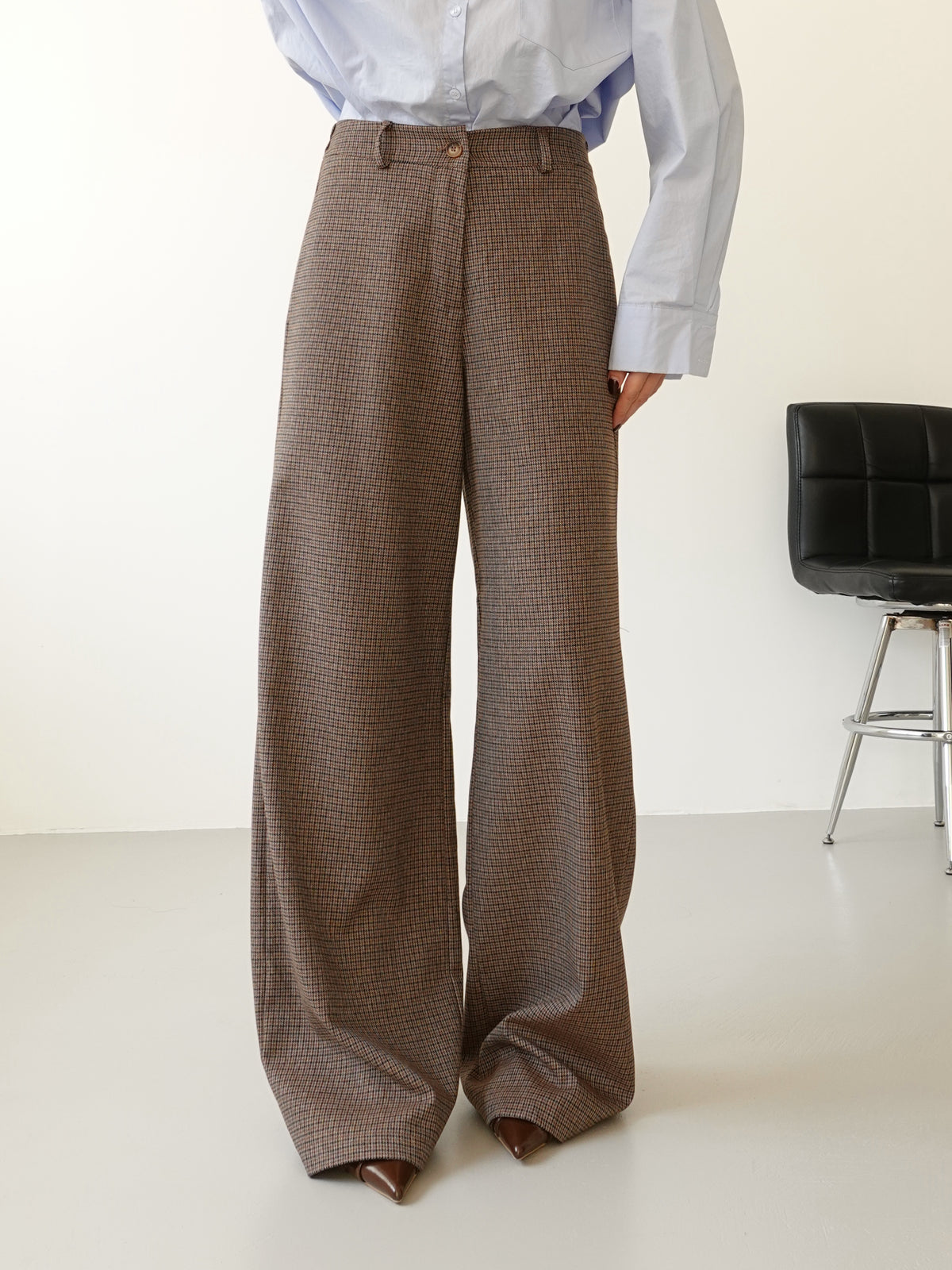 PANTALONI WIDE LEG PIED DE POULE - SABBIA 60319