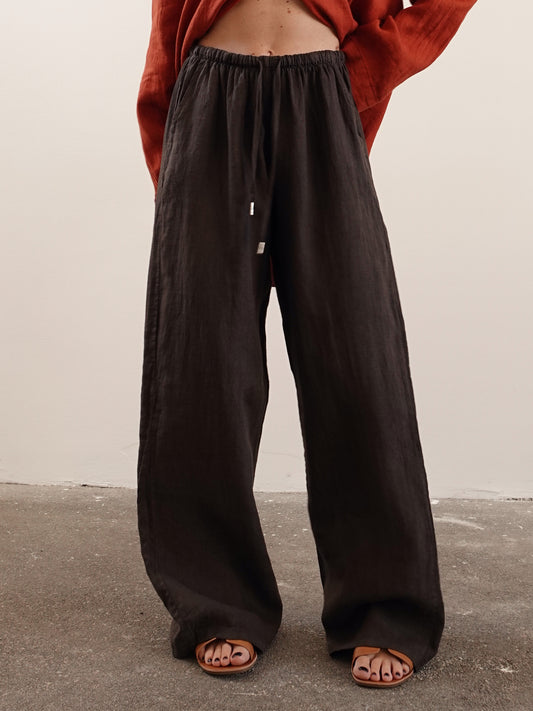 PANTALACCIO 100% LINO - CIOCCOLATO 24205