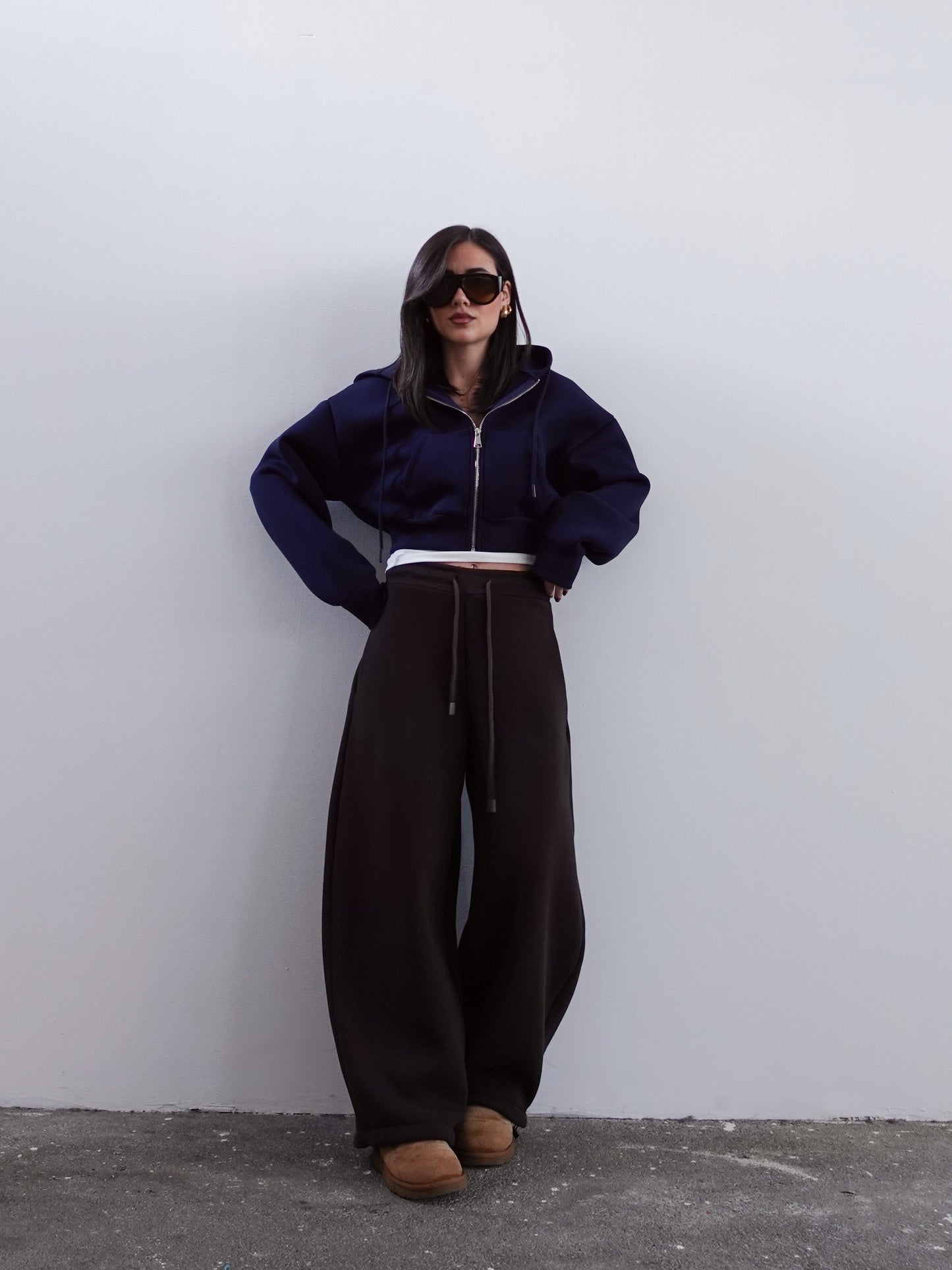 FELPA CROP CON CAPPUCCIO - BLU 1905